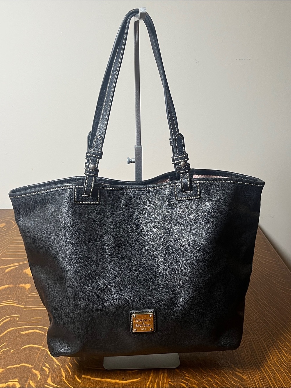 Dooney & Bourke Black Pebbled Leather Medium Russel Tote Shoulder Bag.